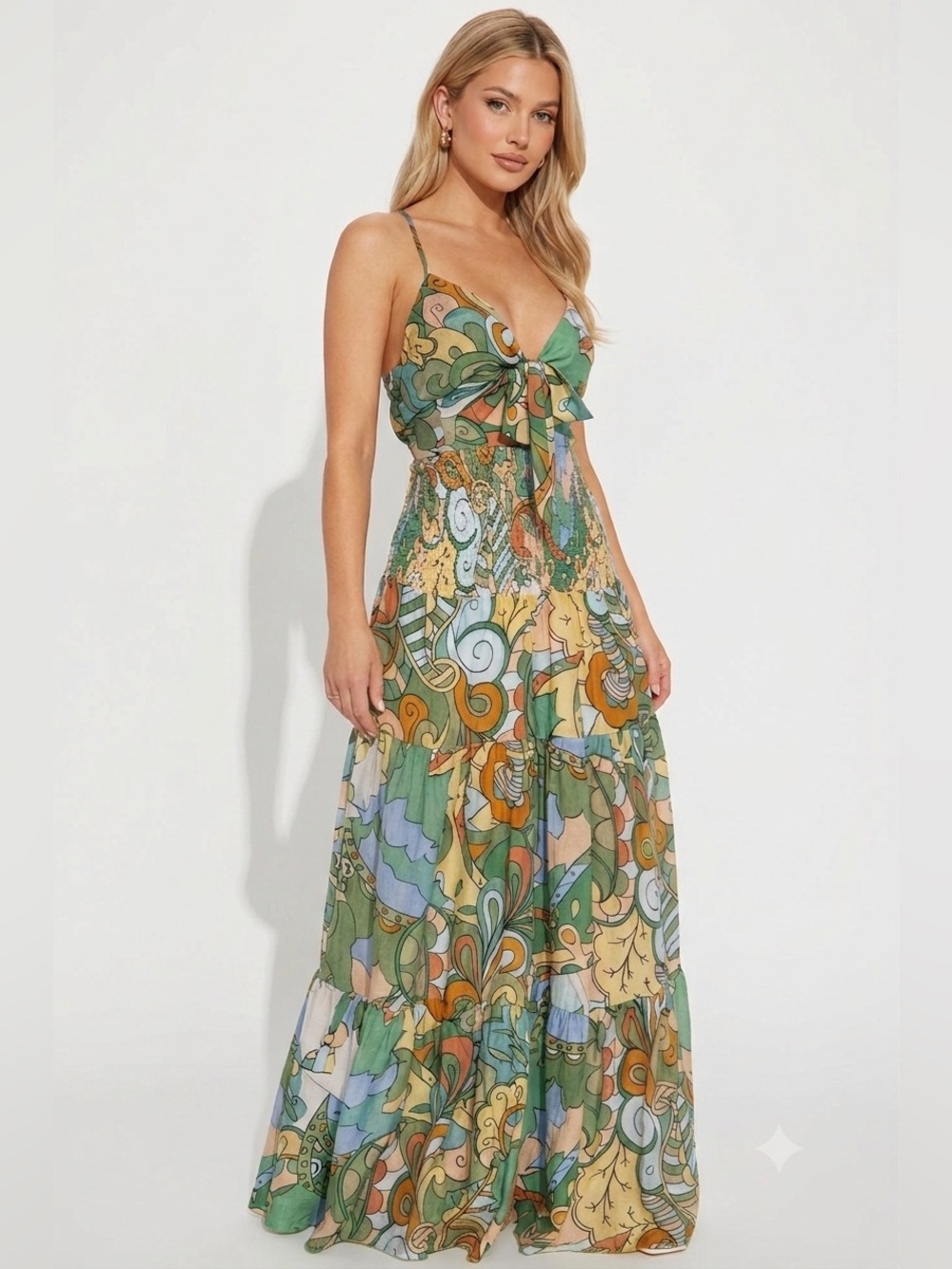 Fashion Nova Kamiyah Printed Jumpsuit - Green Abstract Boho - Size Small